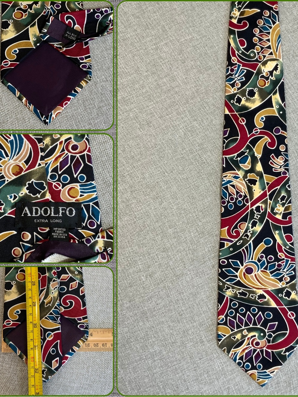 Adolfo Extra Long Silk Abstract Paisley Tie